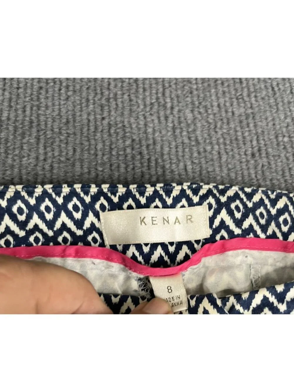Kenar Womens Navy & White Geometric Print Cropped Pants Size 8